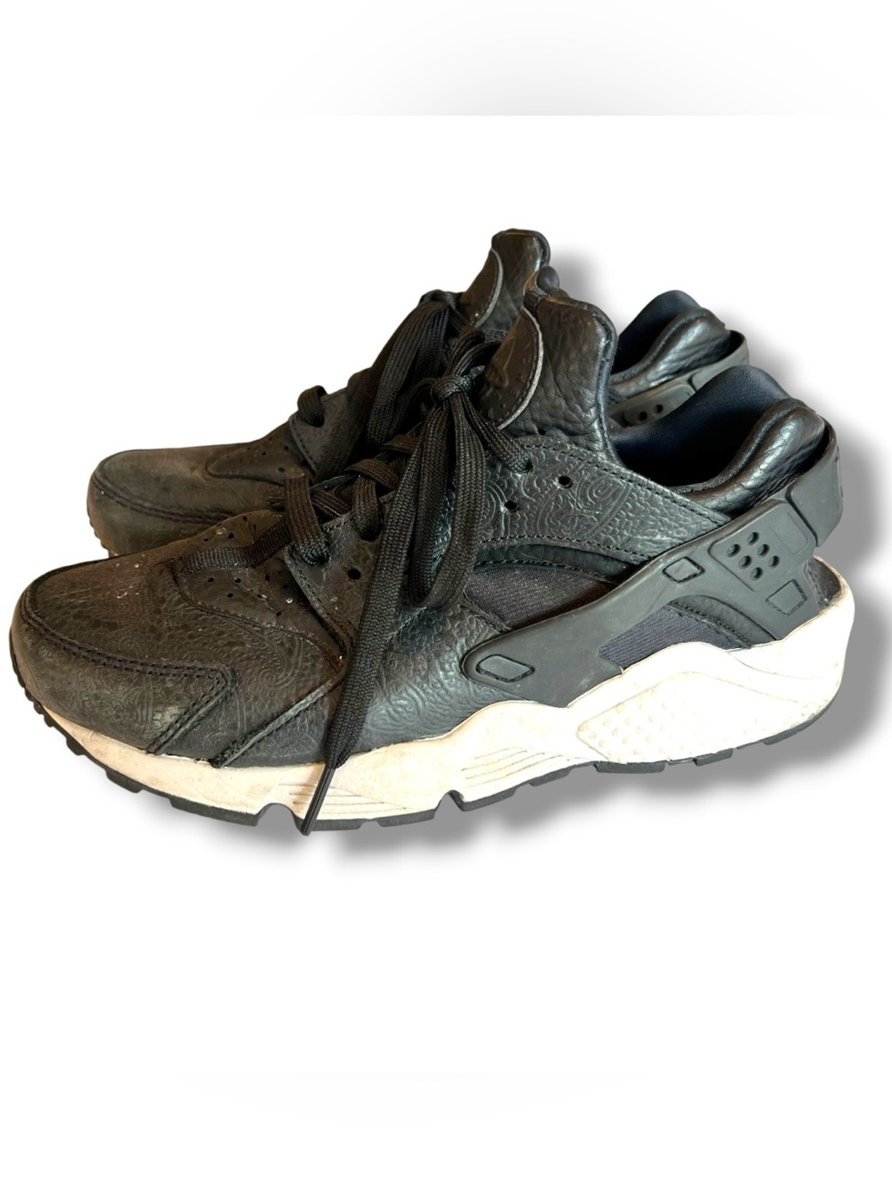 Nike Air Huarache Run Premium Womens Shoes Sz 8 Running Black Sneakers D-2